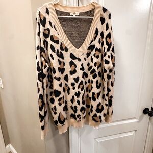 Entro Tan and Black Leopard V-Neck Sweater